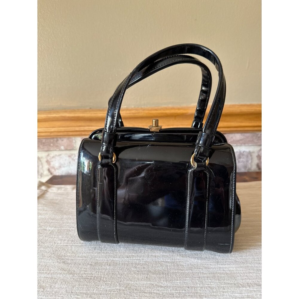 Peck & Peck 5th Avenue New York Vintage Black Patent Leather Handbag